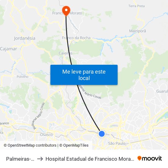 Palmeiras-Barra Funda to Hospital Estadual de Francisco Morato Professor Carlos da Silva Lacaz map