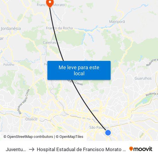 Juventus-Mooca to Hospital Estadual de Francisco Morato Professor Carlos da Silva Lacaz map