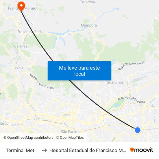 Terminal Metrô Itaquera Norte to Hospital Estadual de Francisco Morato Professor Carlos da Silva Lacaz map