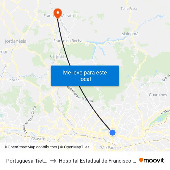 Portuguesa-Tietê - Santana, São Paulo to Hospital Estadual de Francisco Morato Professor Carlos da Silva Lacaz map