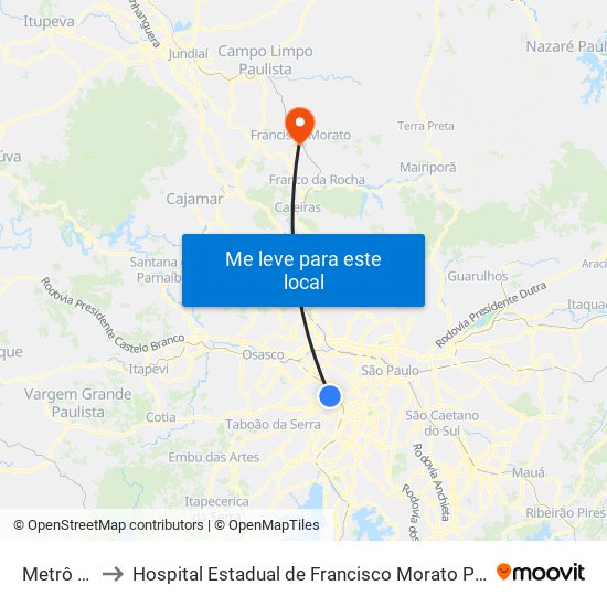 Metrô Butantã to Hospital Estadual de Francisco Morato Professor Carlos da Silva Lacaz map