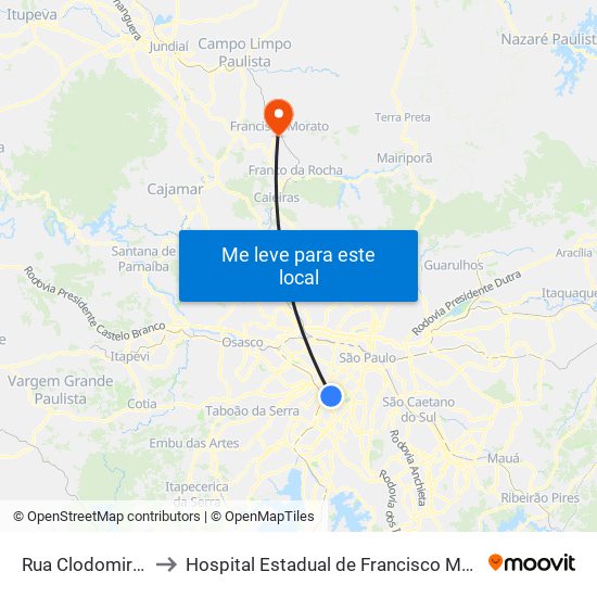 Rua Clodomiro Amazonas 221 to Hospital Estadual de Francisco Morato Professor Carlos da Silva Lacaz map