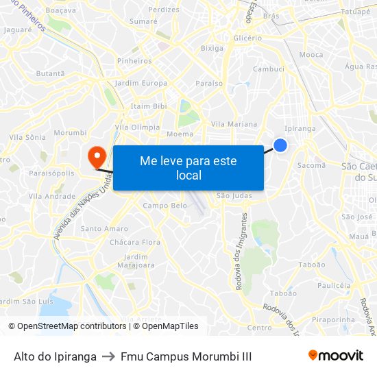 Alto do Ipiranga to Fmu Campus Morumbi III map