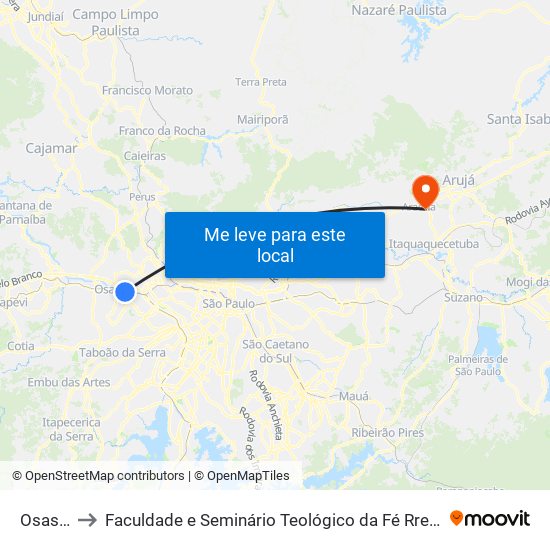 Osasco to Faculdade e Seminário Teológico da Fé Rreformada map