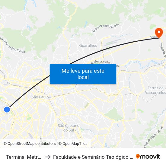 Terminal Metrô Butantã to Faculdade e Seminário Teológico da Fé Rreformada map