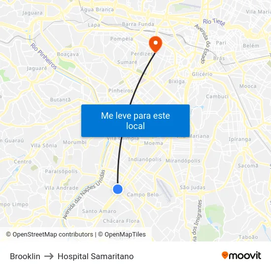 Brooklin to Hospital Samaritano map