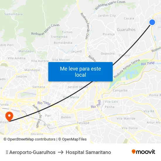 ✈️ Aeroporto-Guarulhos to Hospital Samaritano map