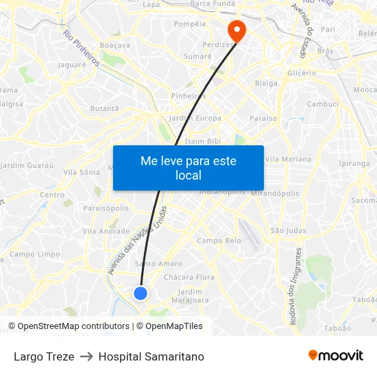 Largo Treze to Hospital Samaritano map
