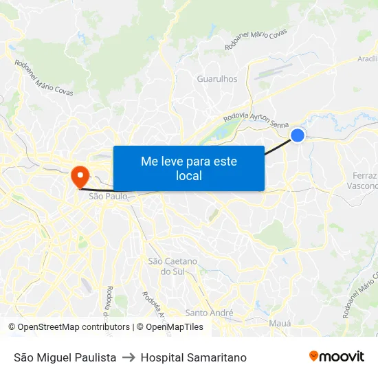São Miguel Paulista to Hospital Samaritano map