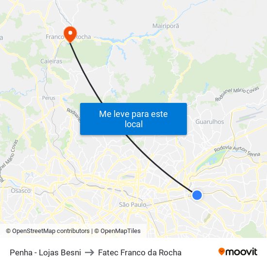 Penha - Lojas Besni to Fatec Franco da Rocha map