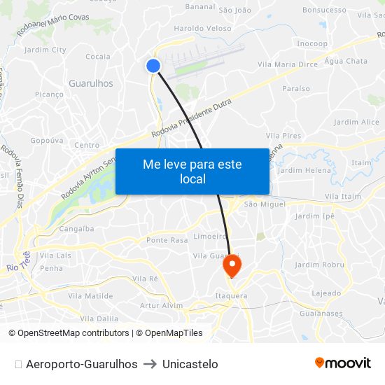 ✈️ Aeroporto-Guarulhos to Unicastelo map