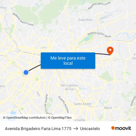 Avenida Brigadeiro Faria Lima 1775 to Unicastelo map
