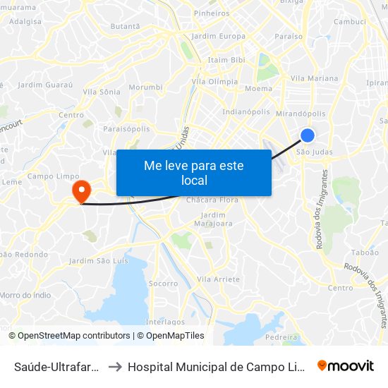 Saúde-Ultrafarma to Hospital Municipal de Campo Limpo map