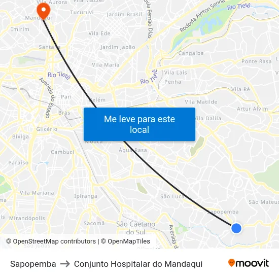 Sapopemba to Conjunto Hospitalar do Mandaqui map