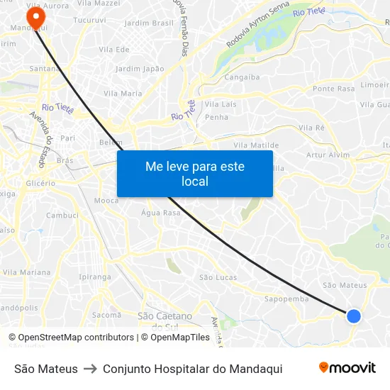 São Mateus to Conjunto Hospitalar do Mandaqui map
