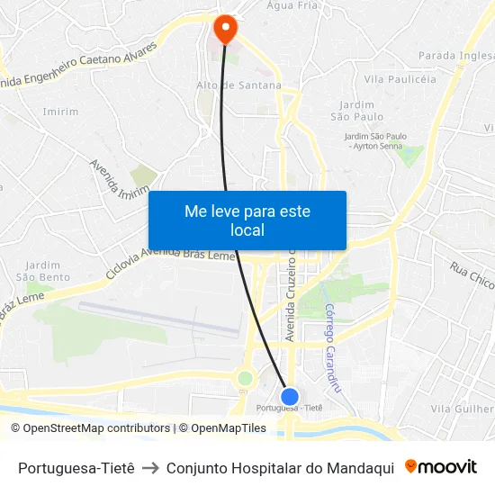 Portuguesa-Tietê to Conjunto Hospitalar do Mandaqui map