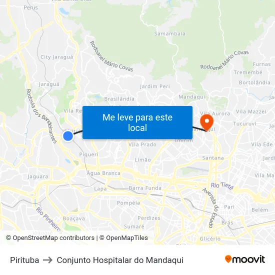 Pirituba to Conjunto Hospitalar do Mandaqui map