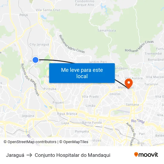 Jaraguá to Conjunto Hospitalar do Mandaqui map