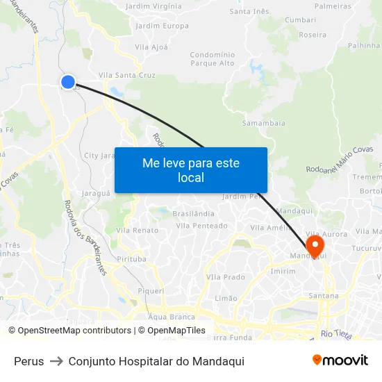 Perus to Conjunto Hospitalar do Mandaqui map