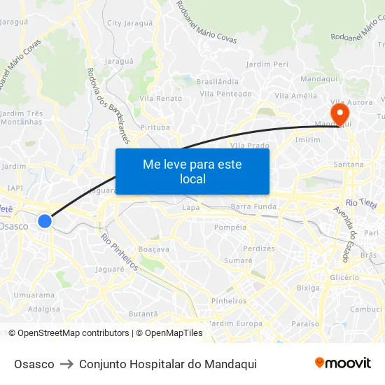 Osasco to Conjunto Hospitalar do Mandaqui map