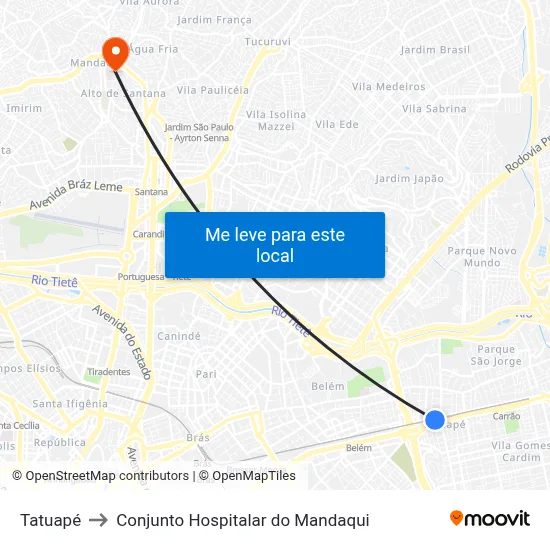 Tatuapé to Conjunto Hospitalar do Mandaqui map
