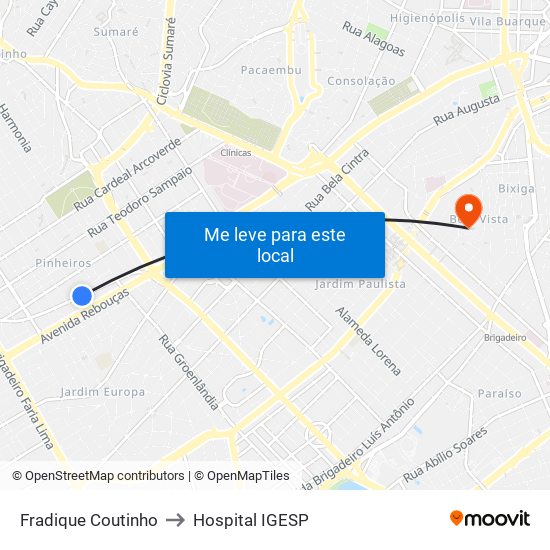 Fradique Coutinho to Hospital IGESP map