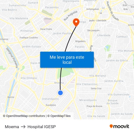 Moema to Hospital IGESP map
