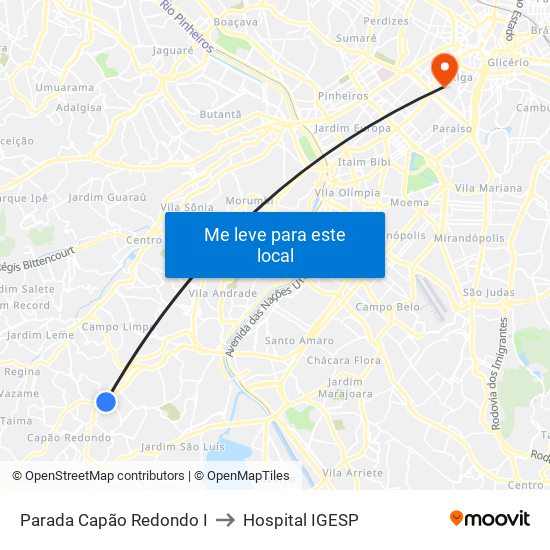 Parada Capão Redondo I to Hospital IGESP map