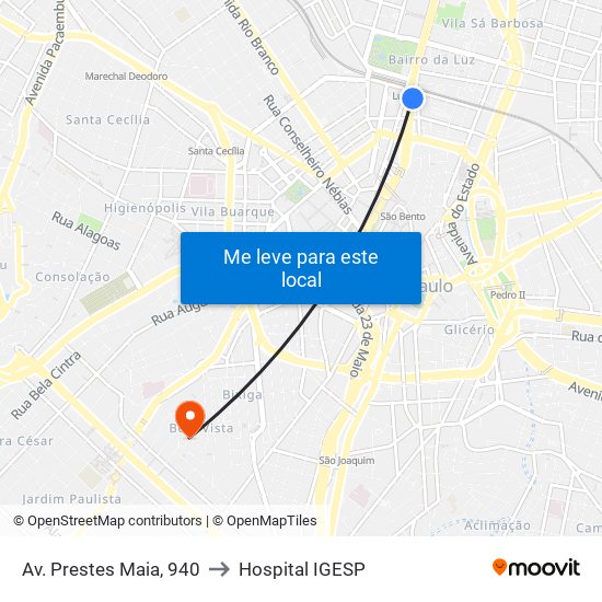Av. Prestes Maia, 940 to Hospital IGESP map