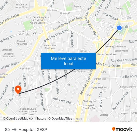 Sé to Hospital IGESP map