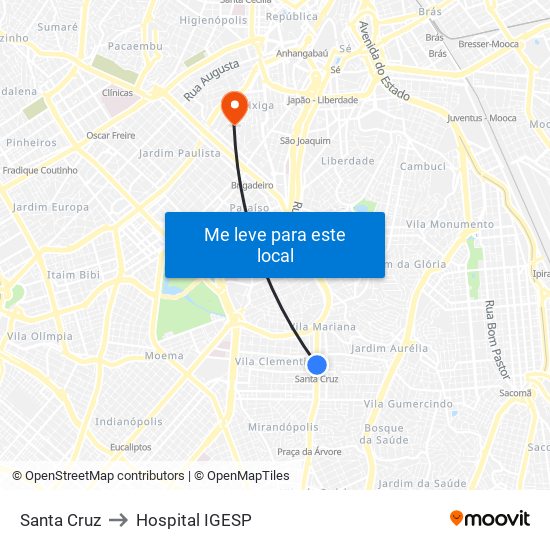 Santa Cruz to Hospital IGESP map