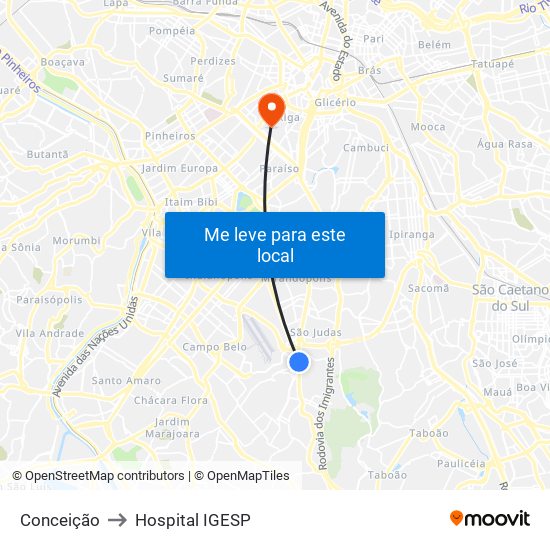 Conceição to Hospital IGESP map