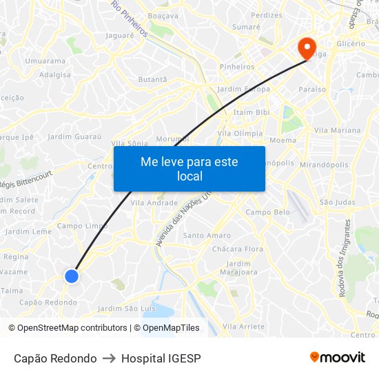 Capão Redondo to Hospital IGESP map