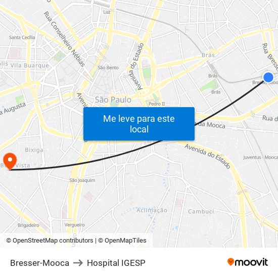 Bresser-Mooca to Hospital IGESP map