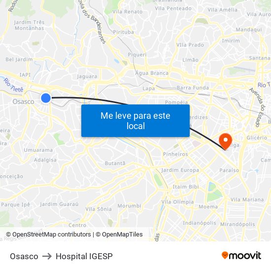 Osasco to Hospital IGESP map