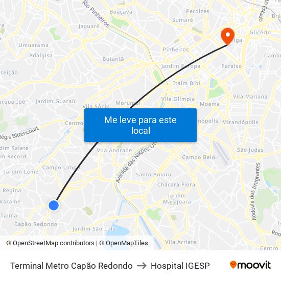 Terminal Metro Capão Redondo to Hospital IGESP map