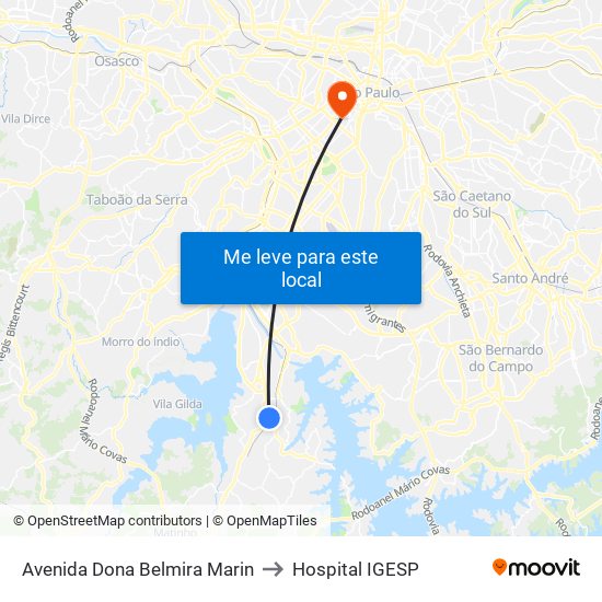 Avenida Dona Belmira Marin to Hospital IGESP map