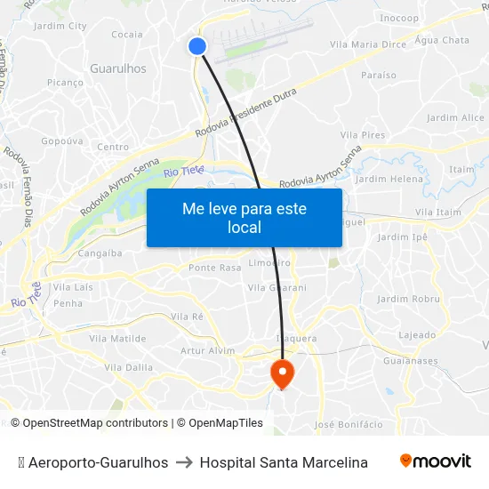✈️ Aeroporto-Guarulhos to Hospital Santa Marcelina map