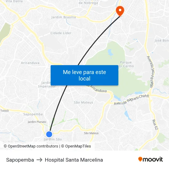 Sapopemba to Hospital Santa Marcelina map