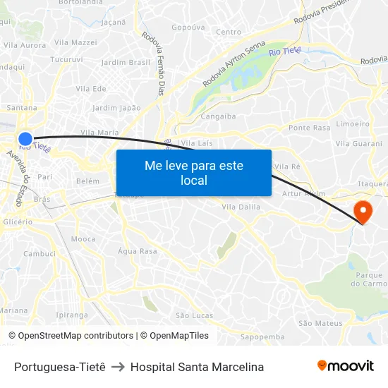 Portuguesa-Tietê to Hospital Santa Marcelina map