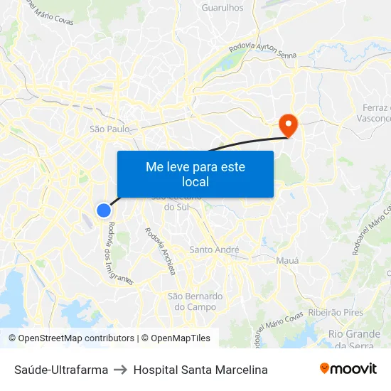 Saúde-Ultrafarma to Hospital Santa Marcelina map