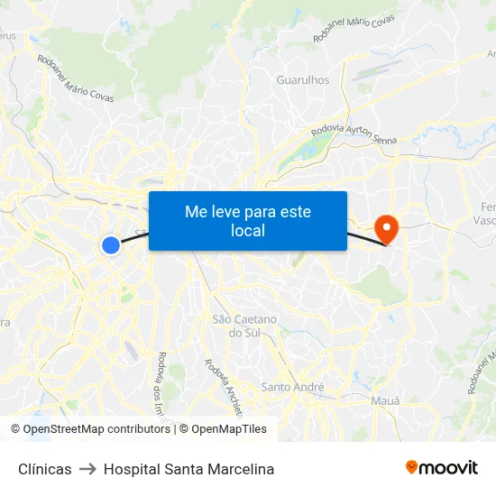 Clínicas to Hospital Santa Marcelina map