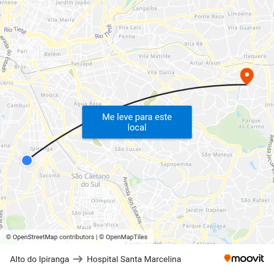 Alto do Ipiranga to Hospital Santa Marcelina map