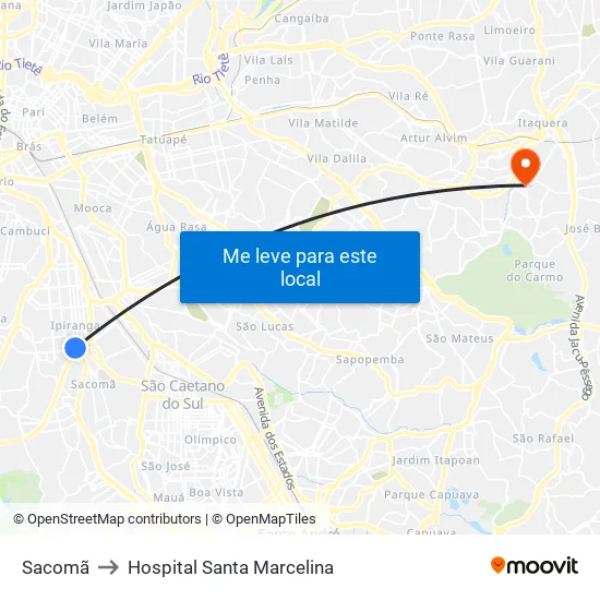 Sacomã to Hospital Santa Marcelina map