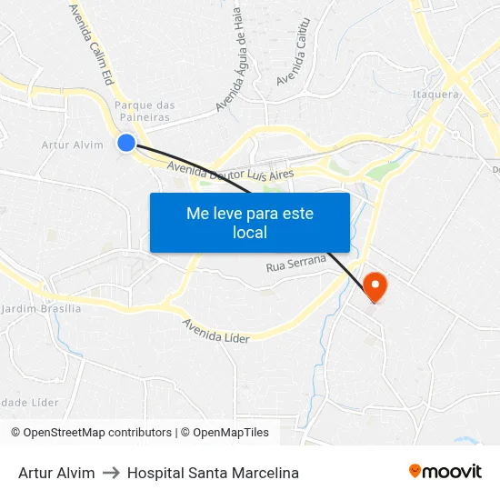 Artur Alvim to Hospital Santa Marcelina map