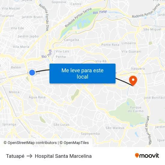 Tatuapé to Hospital Santa Marcelina map