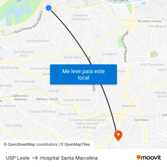 USP Leste to Hospital Santa Marcelina map