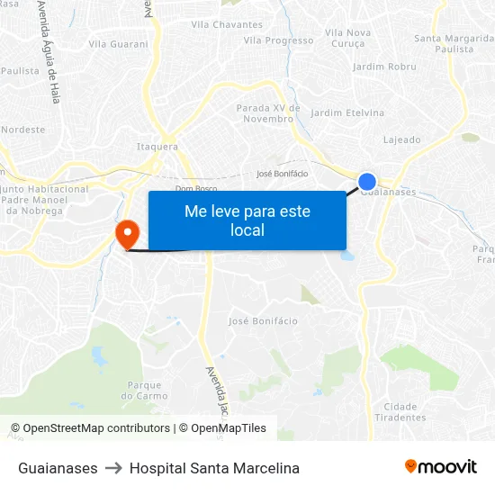 Guaianases to Hospital Santa Marcelina map
