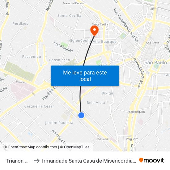 Trianon-Masp to Irmandade Santa Casa de Misericórdia de São Paulo map