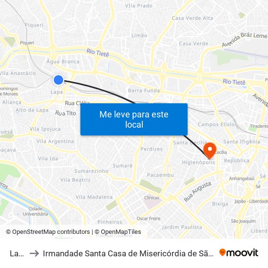 Lapa to Irmandade Santa Casa de Misericórdia de São Paulo map